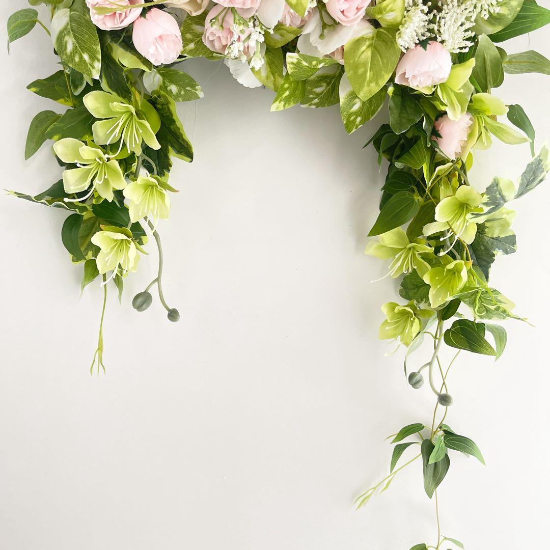 春を纏う 薔薇咲き誇るエレガントアーチリース｜光触媒フラワー｜玄関・インテリア