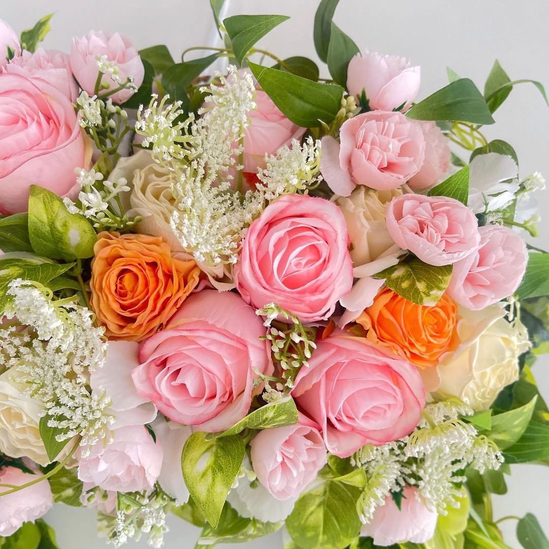 春を纏う 薔薇咲き誇るエレガントアーチリース｜光触媒フラワー｜玄関・インテリア