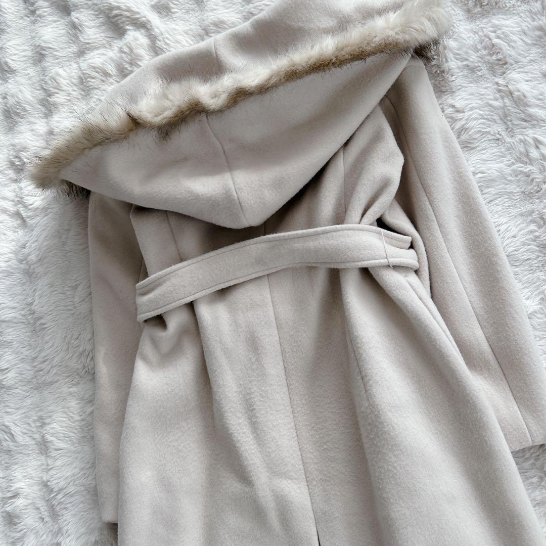 セルフォード★フード　ファー　ロングガウンコート ベルテッド ベルト　アイボリー