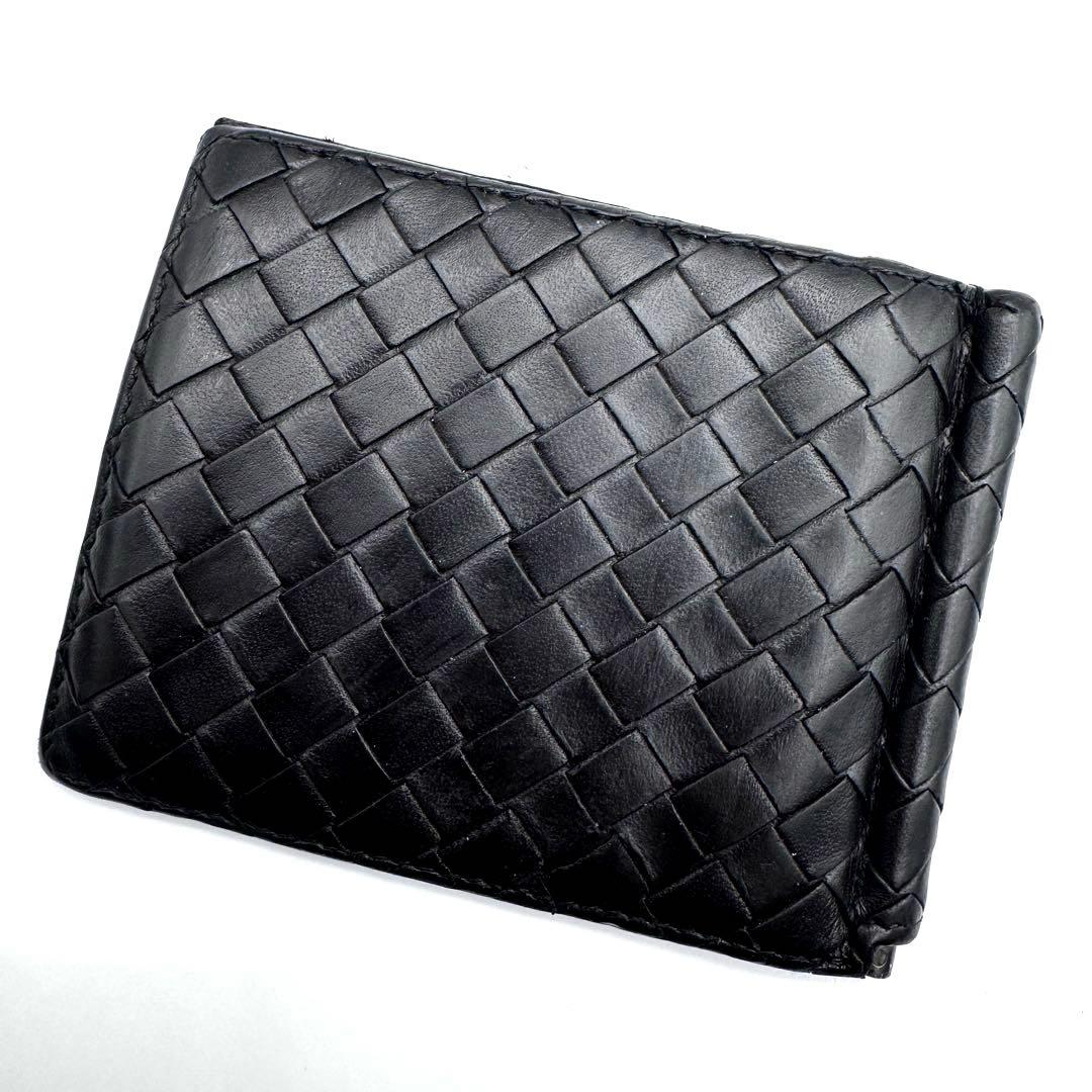 良品✨ボッテガヴェネタ　マネークリップ　イントレチャート　折り財布　ブラック