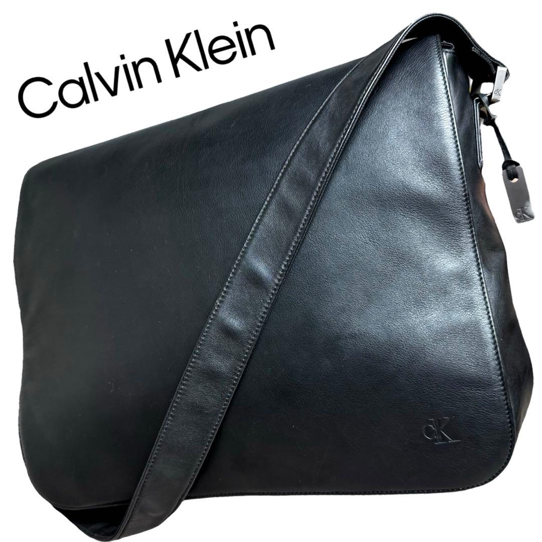 極美品✨カルバンクライン メッセンジャーバッグ クラッチ オール レザー 黒