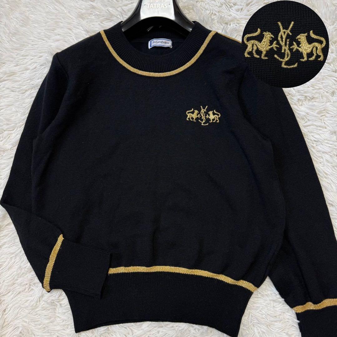 希少/極美品/アンゴラ✨イヴサンローラン ニット YSLロゴ 刺繍 クルーネック