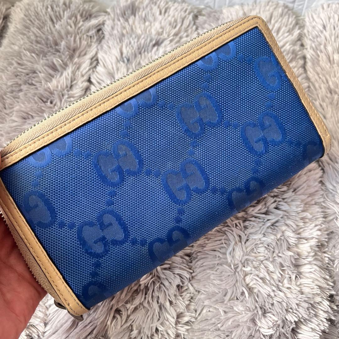 GUCCI✨オフザグリッド　長財布　ラウンドファスナー　ナイロン　ブルー