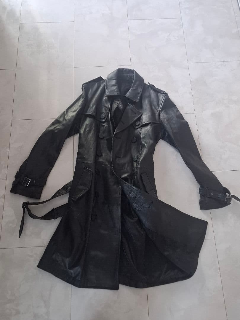 レア！希少！ロエン！黒 レザートレンチコート ダブル　ロング