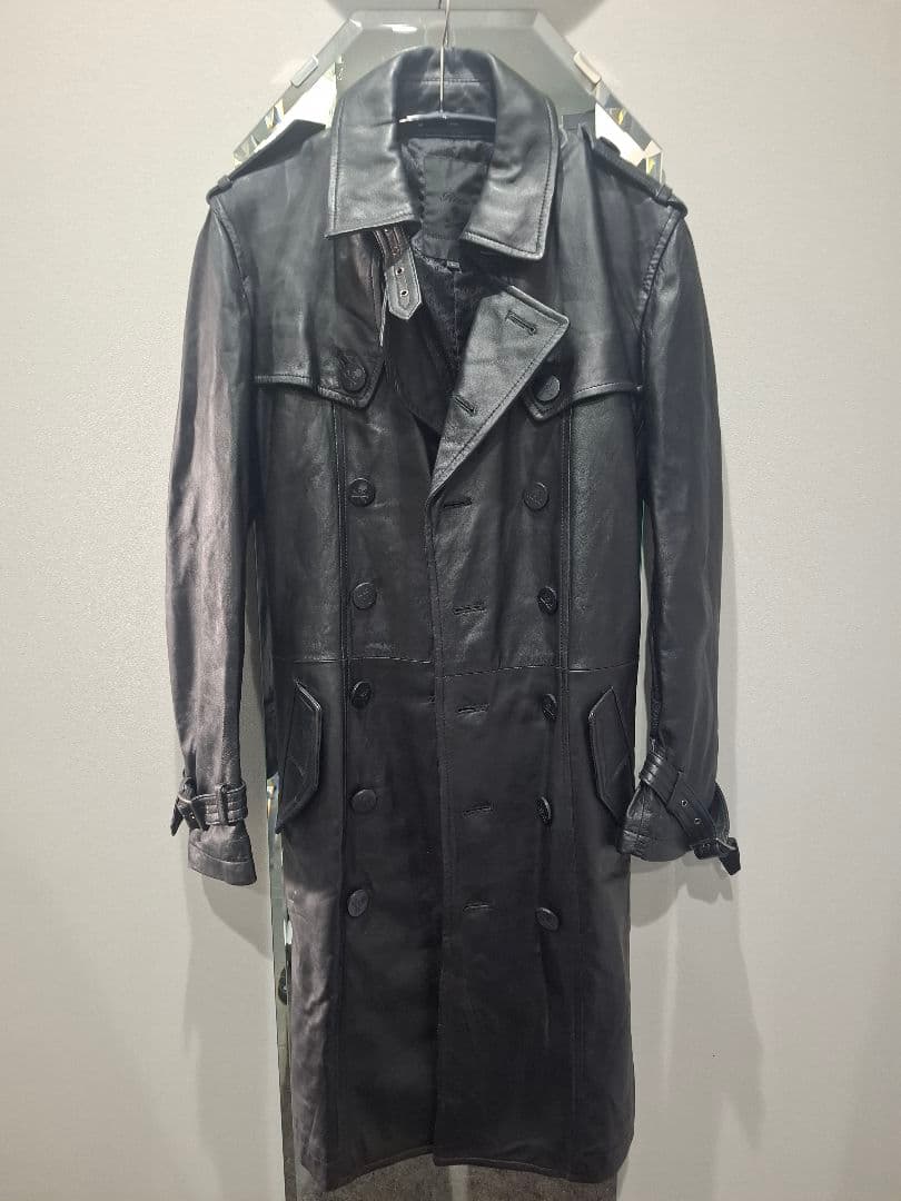 レア！希少！ロエン！黒 レザートレンチコート ダブル　ロング