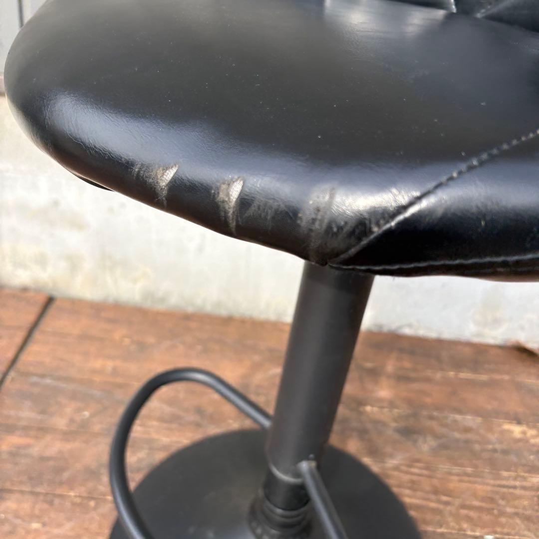 北欧レトロ キルティングレザー 回転式 カウンターチェア バーチェア 古家具 黒