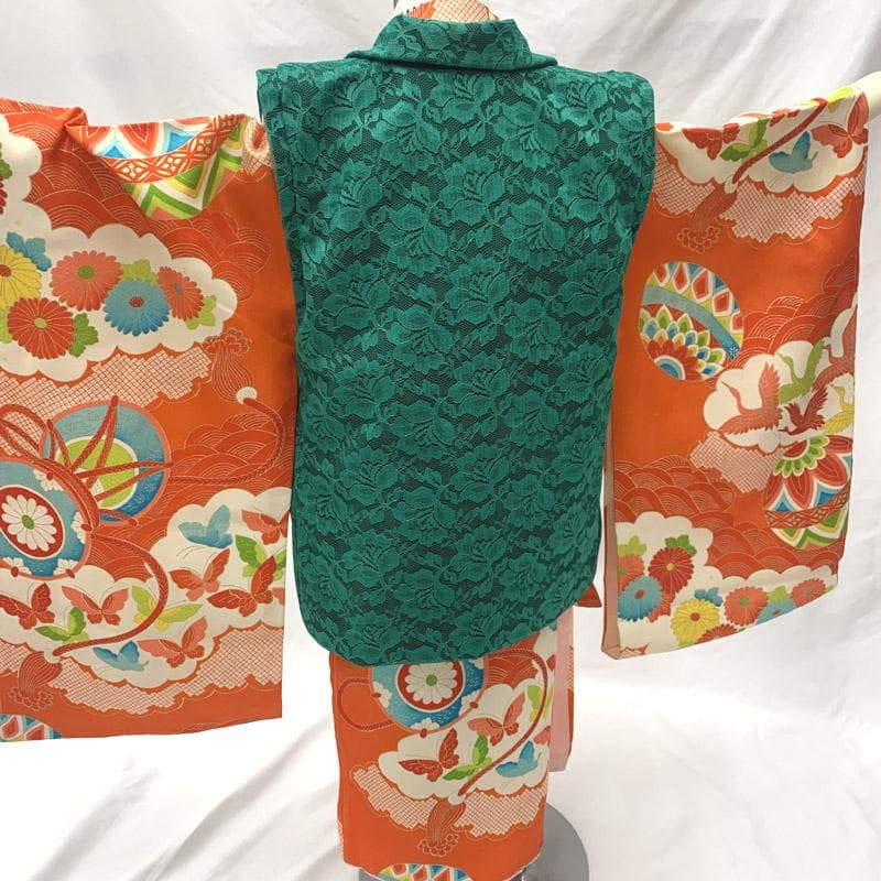 602ag4■七五三 お宮参り 三歳 女児 着物&レース被布 鼓■状態良好