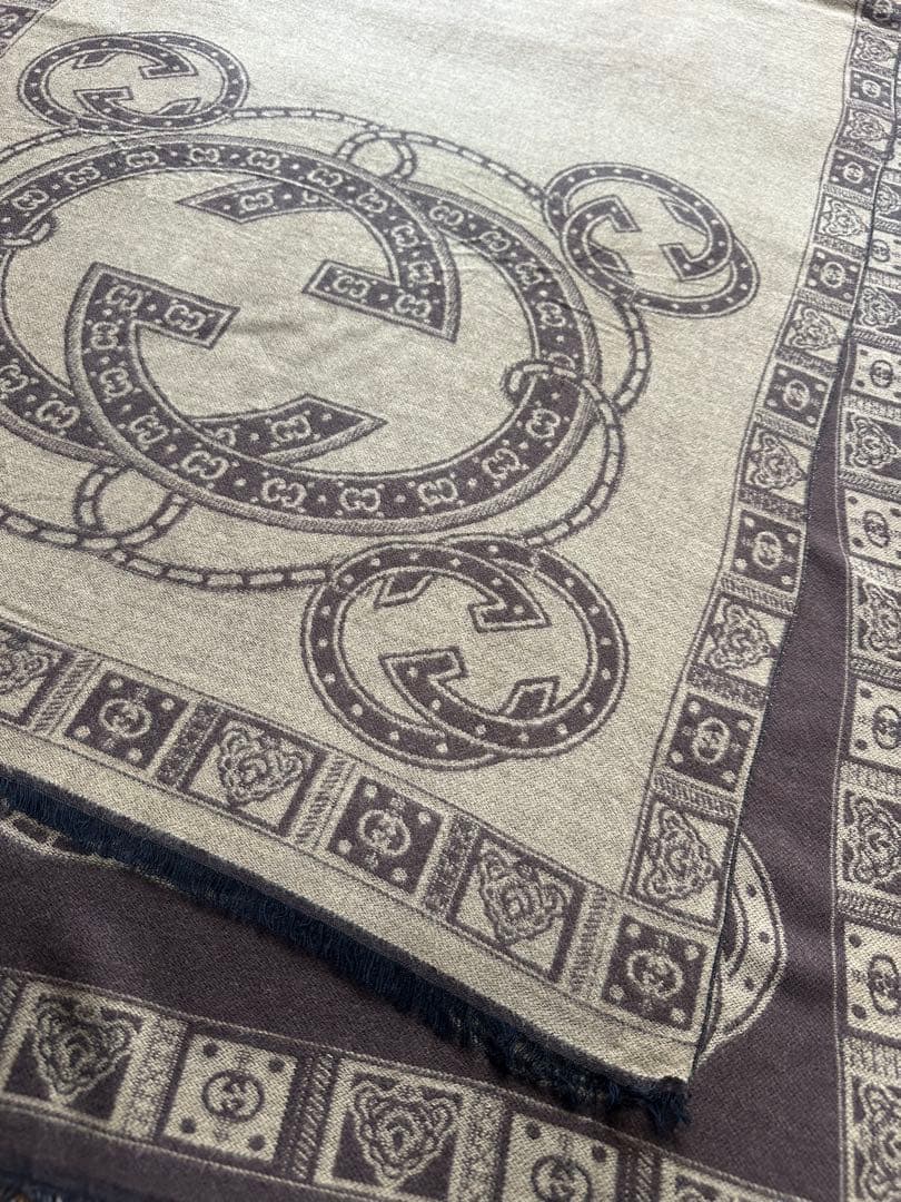 【希少】GUCCI 大判ストール ブラウン ロゴパターン