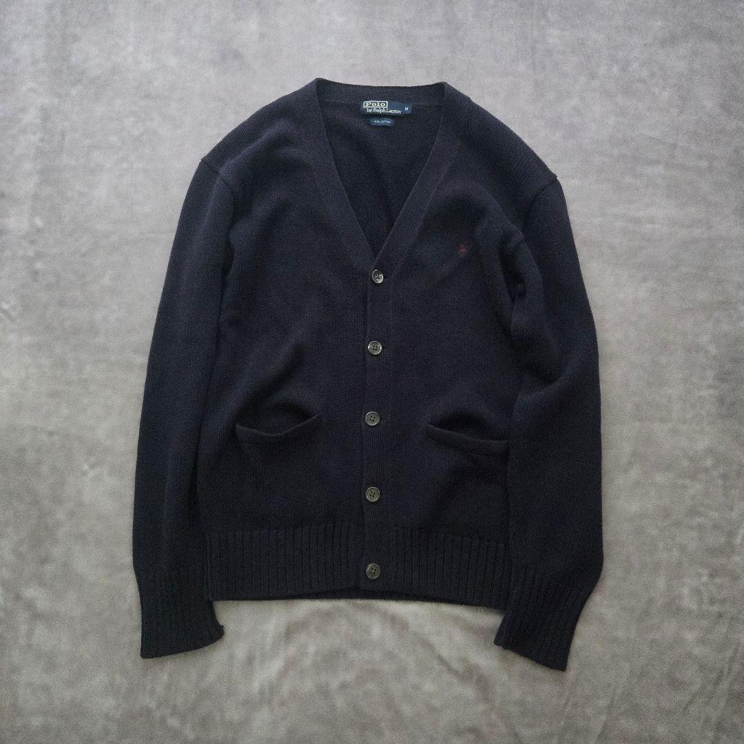 90s Ralph Lauren 肉厚 コットン ニット カーディガン ネイビー