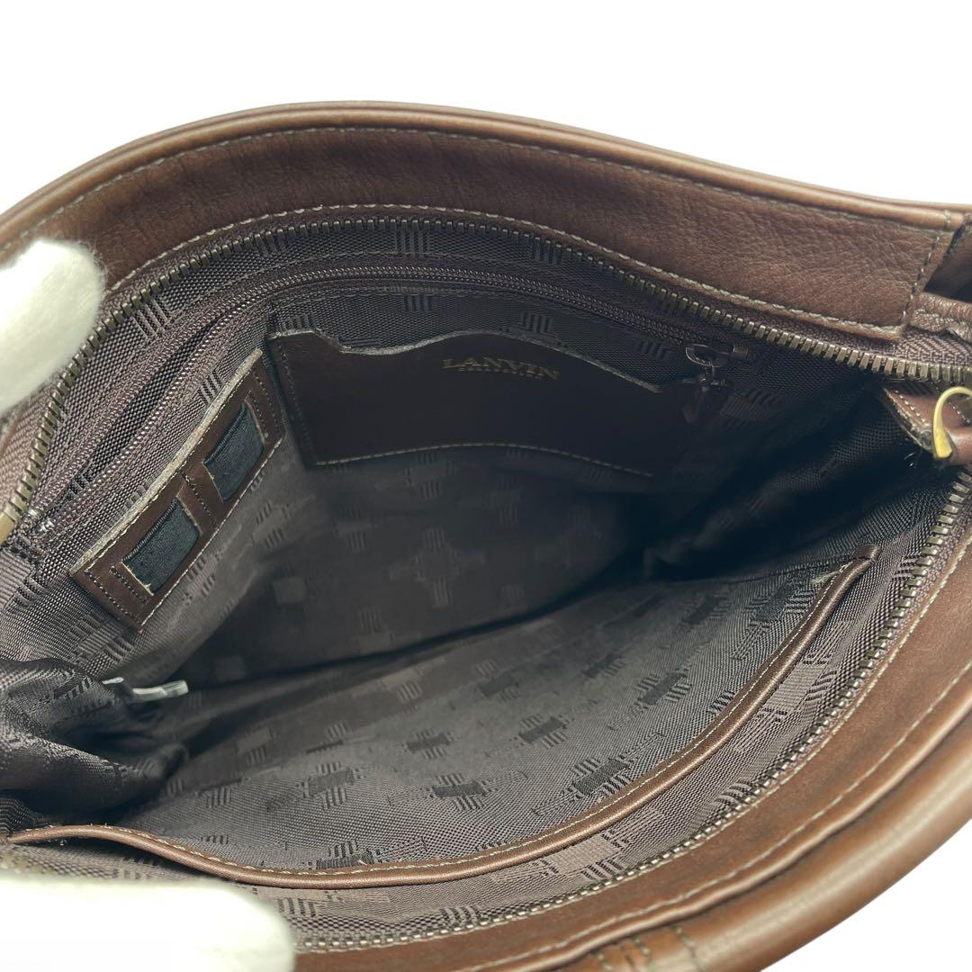 美品 ランバン ショルダーバッグ サントル メッセンジャー オールレザー 茶