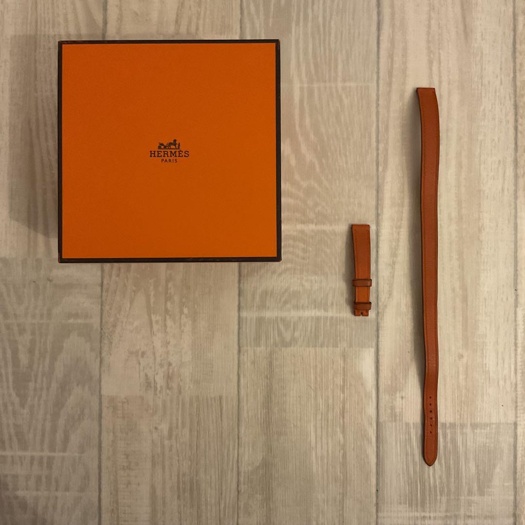 エルメス　Hウォッチミニ　レザーベルト　ドゥブルトゥール　オレンジ