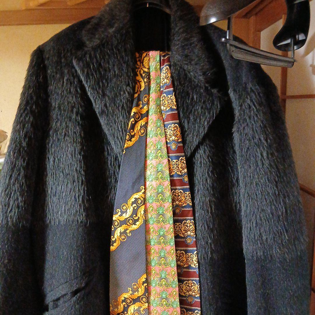 ダークグレー ステンカラーコートフェイクファー