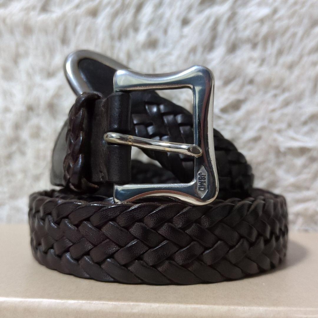 美品 J&M DAVIDSON 25MM メッシュベルト プンターレ 本革 焦茶