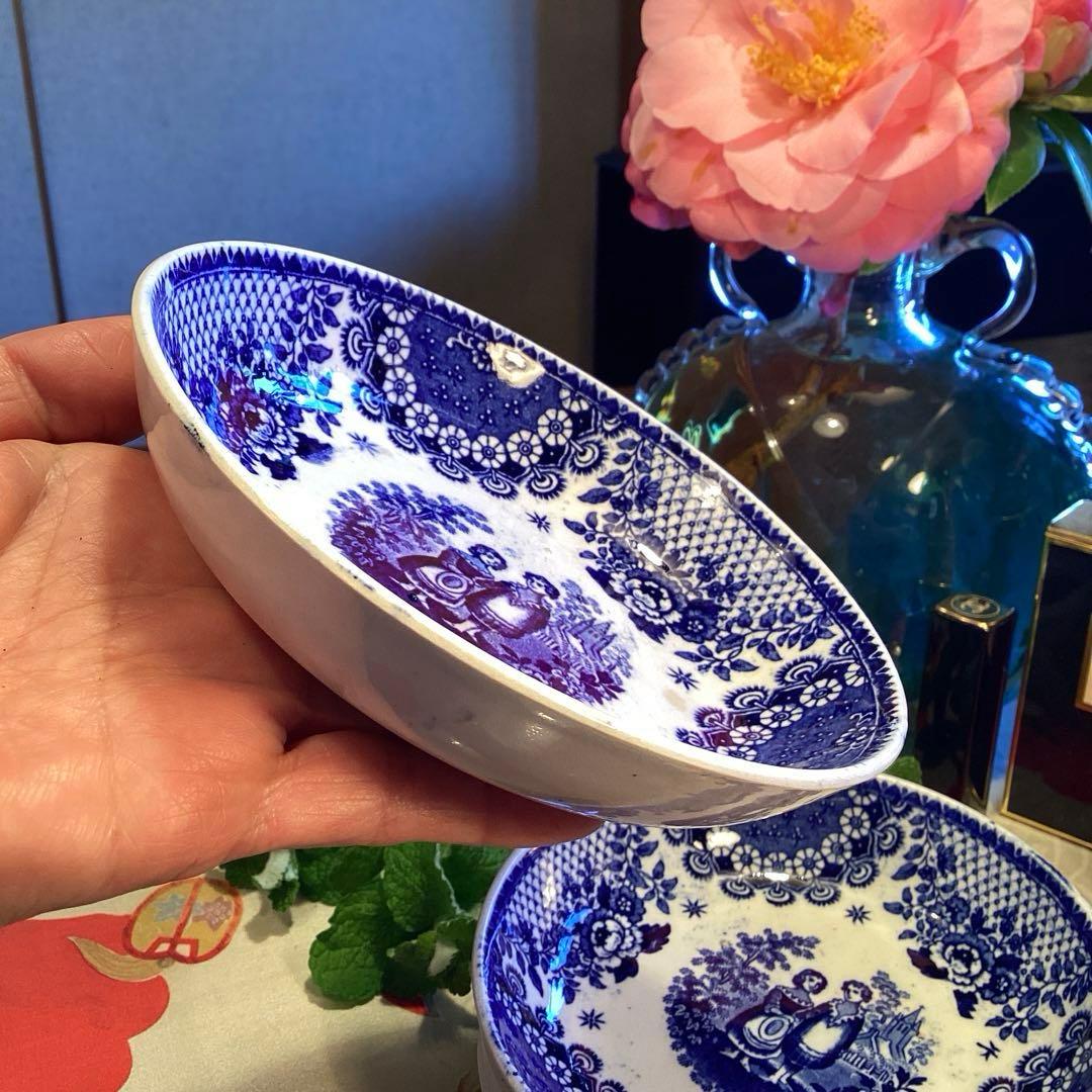 A926 オランダ　ボッホ.フレール窯　オランダ皿　少年少女　青絵￼