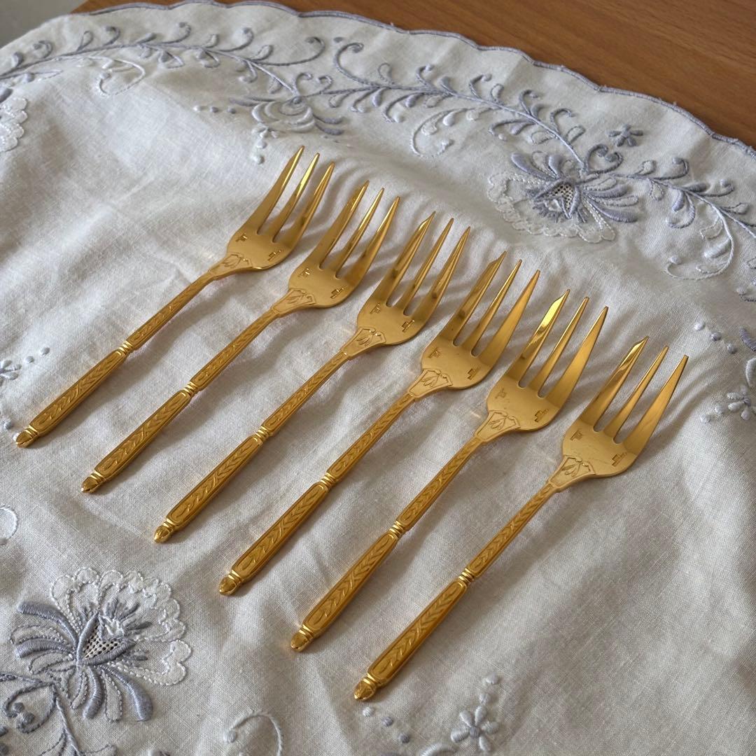 クリストフル ナターシャ6本 24金プレート デザートフォーク フランス 廃盤