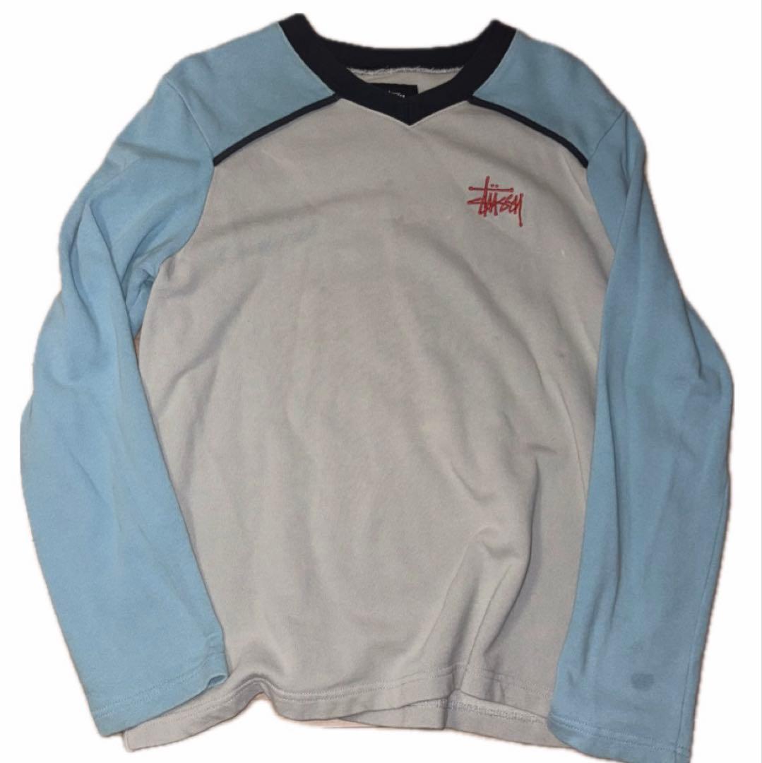 stussyラグランロンT♬Vネック平成y2k水色グレー赤00s裏原系ストリート