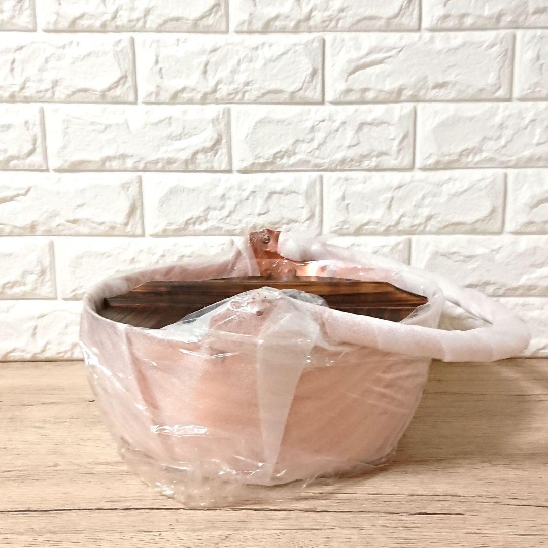 未使用 銅製 鍋 約30cm 木製蓋付 銅山菜鍋 30cm 吊付