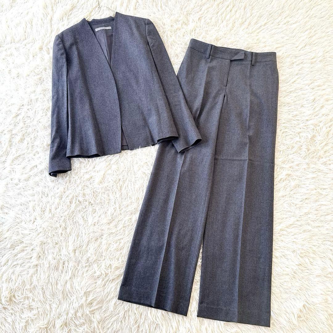 セオリーリュクス✨SAXONYノーカラージャケット パンツ セットアップ グレー