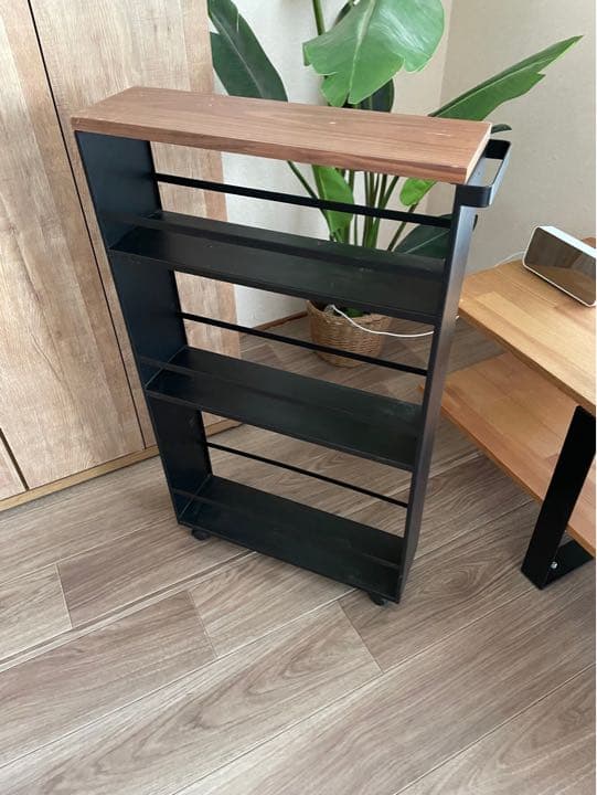 山崎実業 ハンドル付き スリムワゴン ブラック　タワー