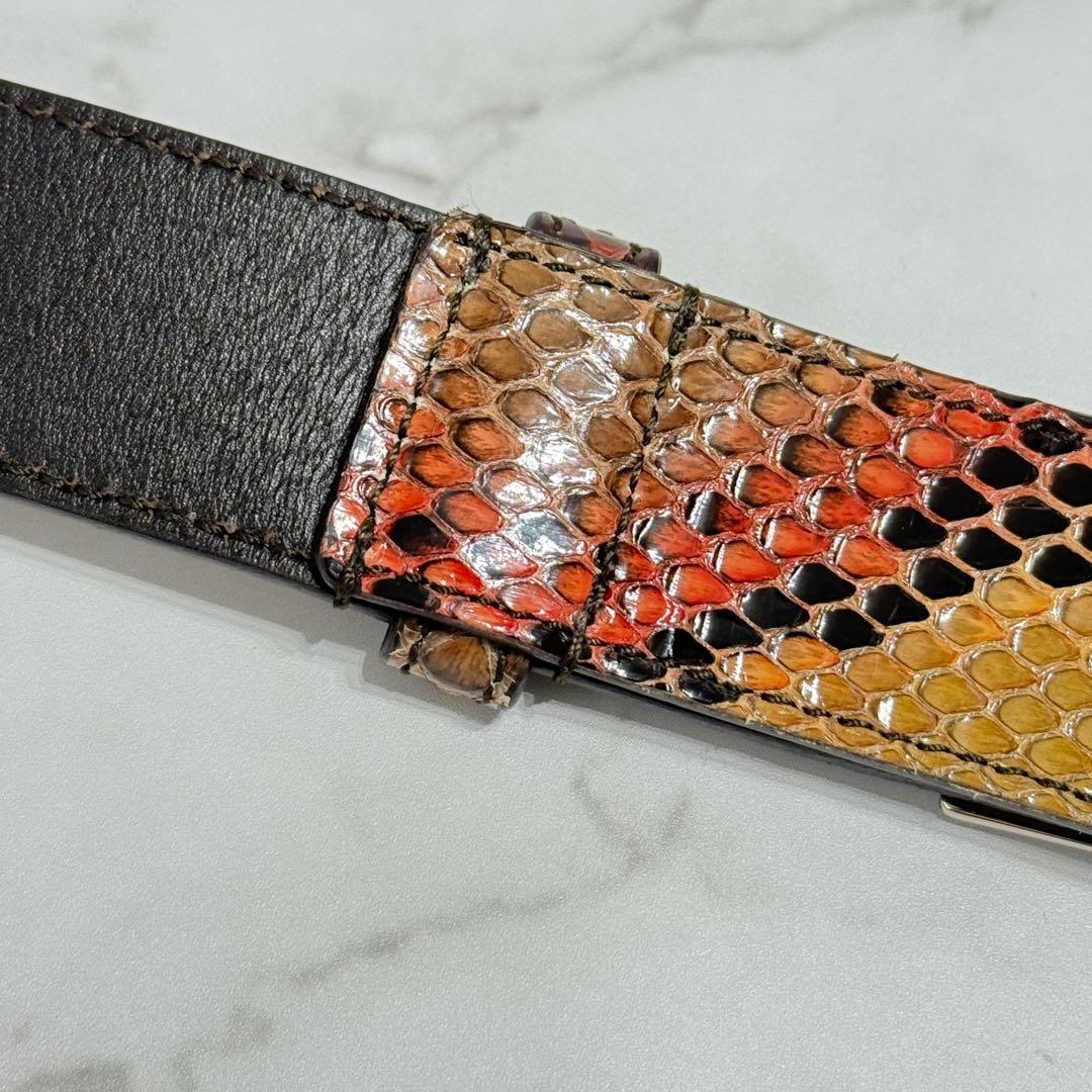 【極美品】 イヴサンローランリヴゴーシュ パイソンレザー フックバックル ベルト