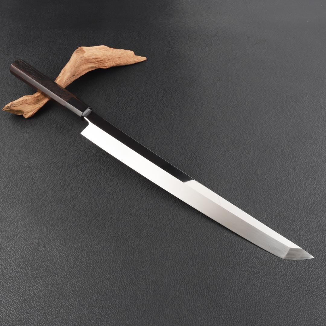 11186先丸包丁 尺二 刺身包丁 鏡面仕上げ 刃は究極の切れ味黒檀黒水牛八角柄