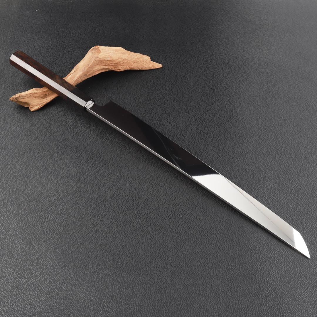 11186先丸包丁 尺二 刺身包丁 鏡面仕上げ 刃は究極の切れ味黒檀黒水牛八角柄