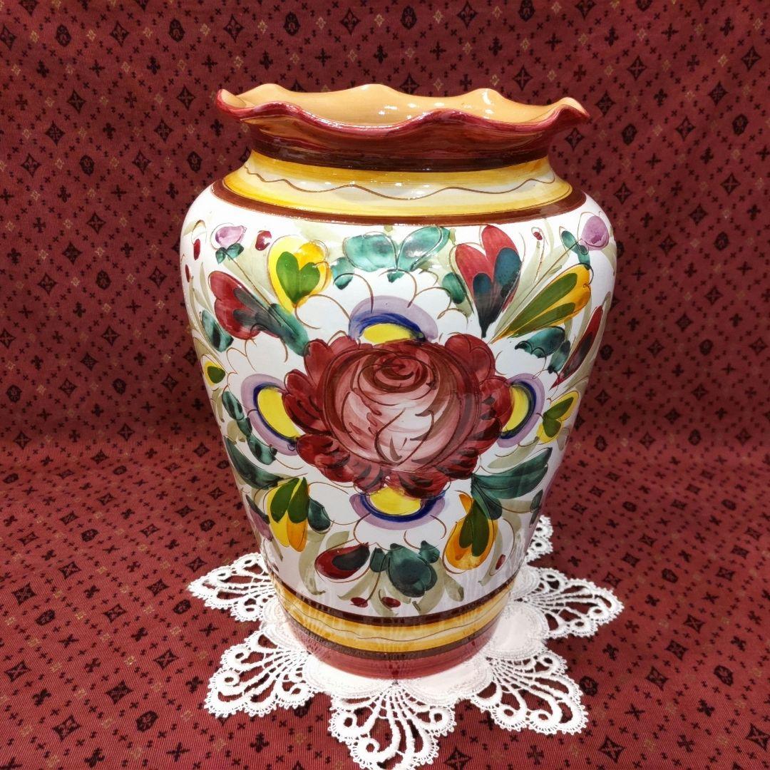 イタリア製　マヨリカ焼き　傘立て　大型花瓶　壺　インテリア　オブジェ　未使用美品