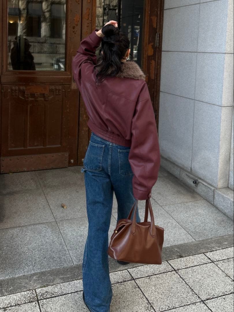 インターファクトリー rinka 2wayフェイクレザーブルゾン レッド ファー