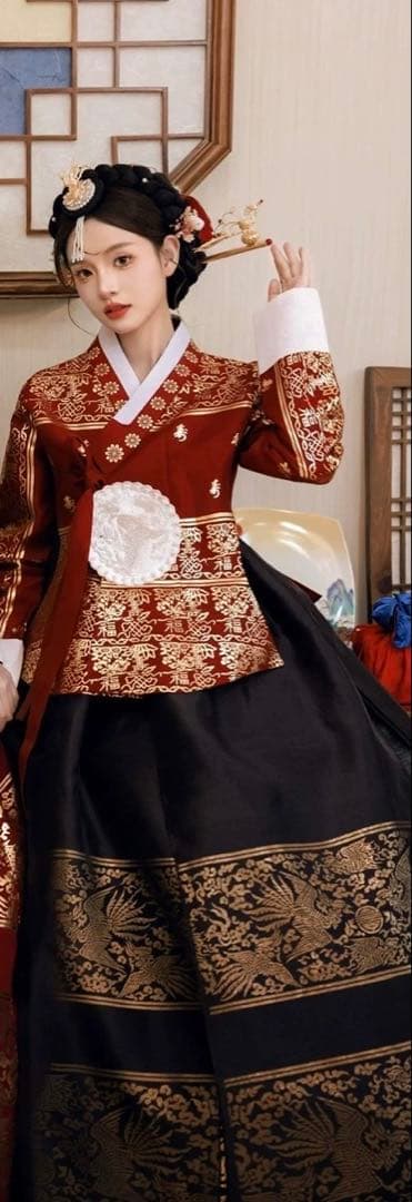 専用伝統的な韓服 赤と黒 フリーサイズ卒業式結婚式タンウィ2点セット