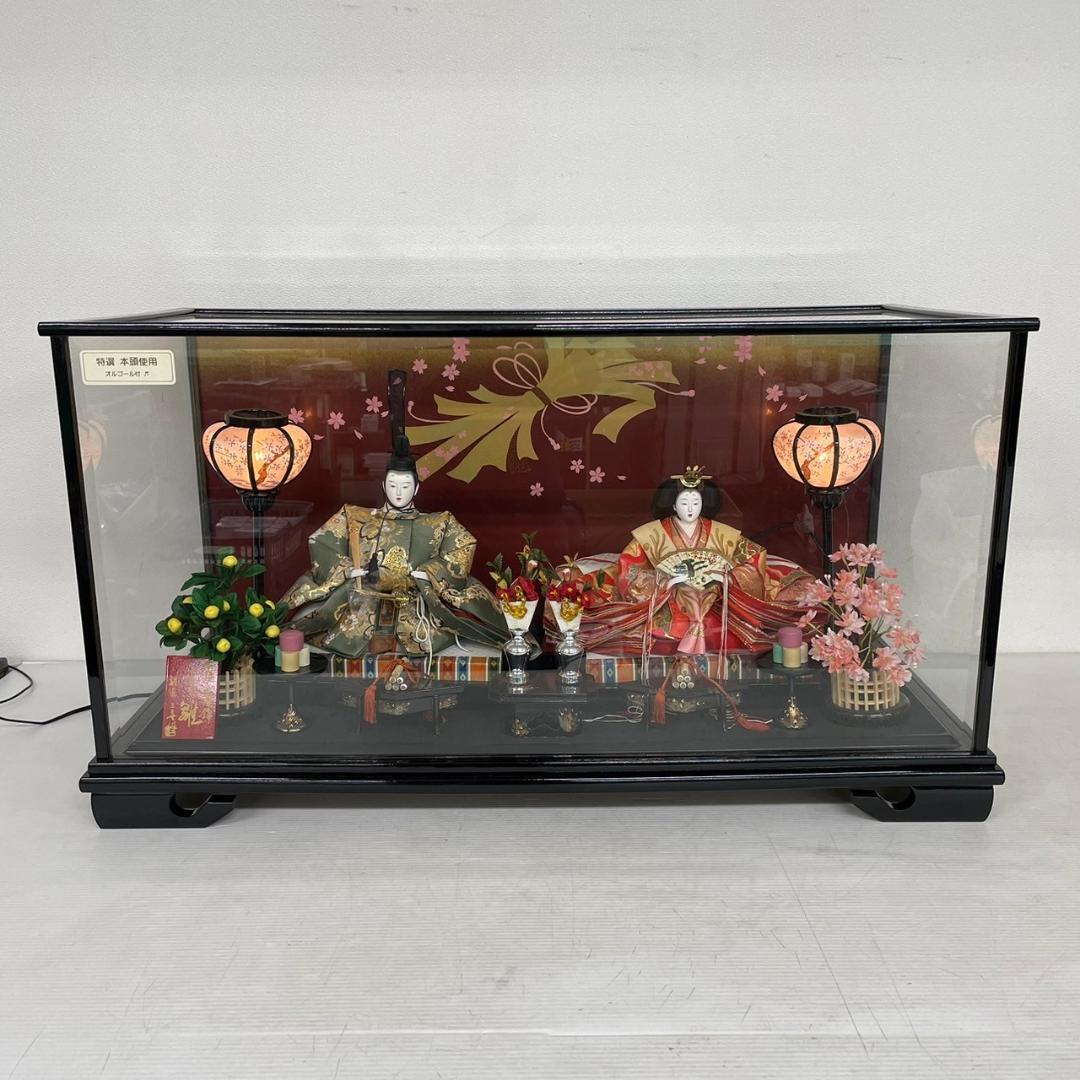 雛人形 ケース 雛祭り 特選 面取ガラス 本頭 西陣織 J0297