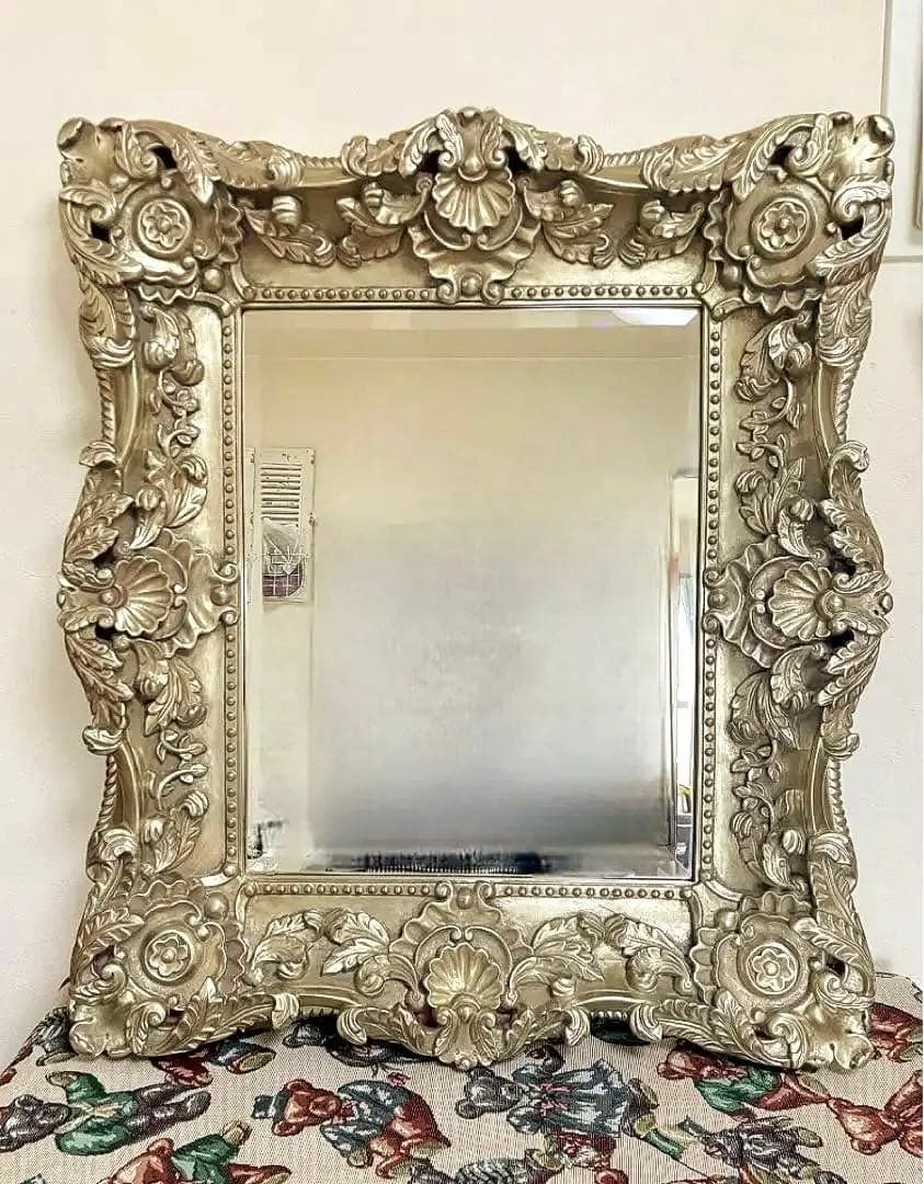 壁掛け　大型　ミラー　アンティーク　ロココ調　シャビーシック