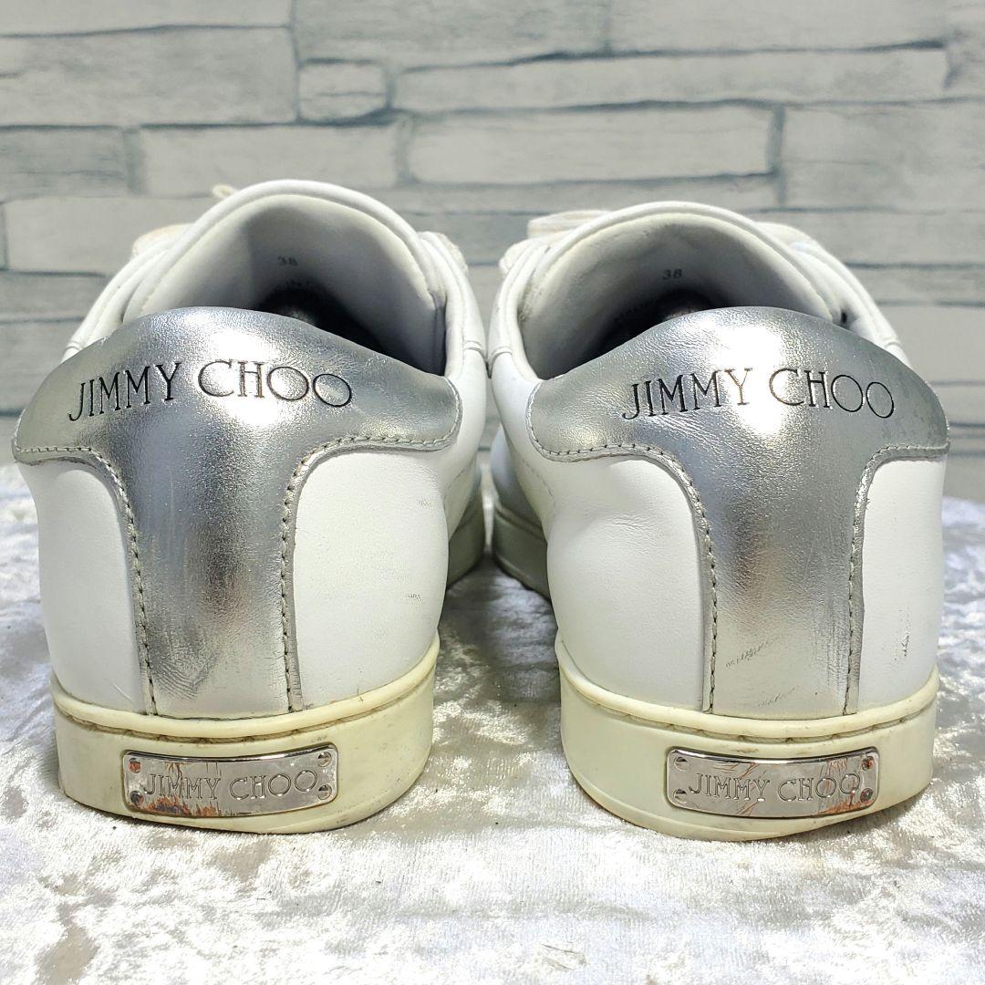 JIMMY CHOO 25cm レザースニーカー 白 ローカット 38 ロゴ