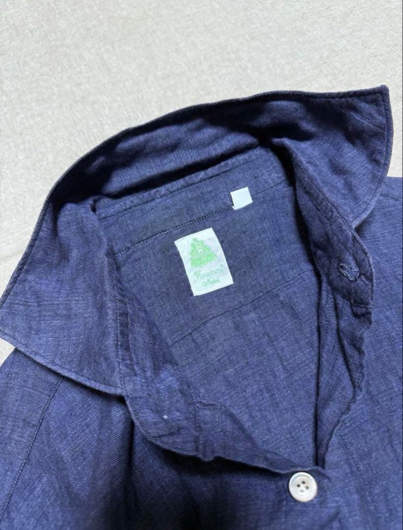 Finamore／フィナモレ／リネンカッタウェイシャツ／SIMONE／ネイビー