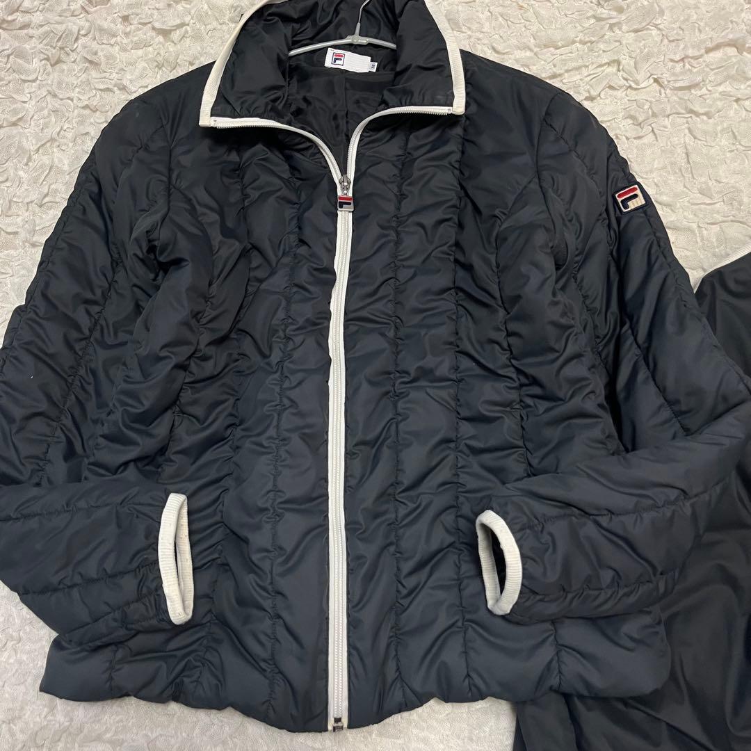 M【FILA フィラ】中綿 セットアップ 上下セット 黒 キルティング ジャージ