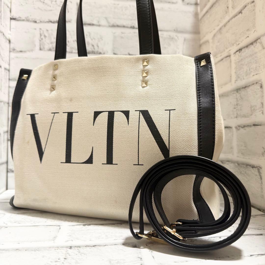 2way✨ヴァレンティノ VLTN トートバッグ スタッズ キャンバス レザー
