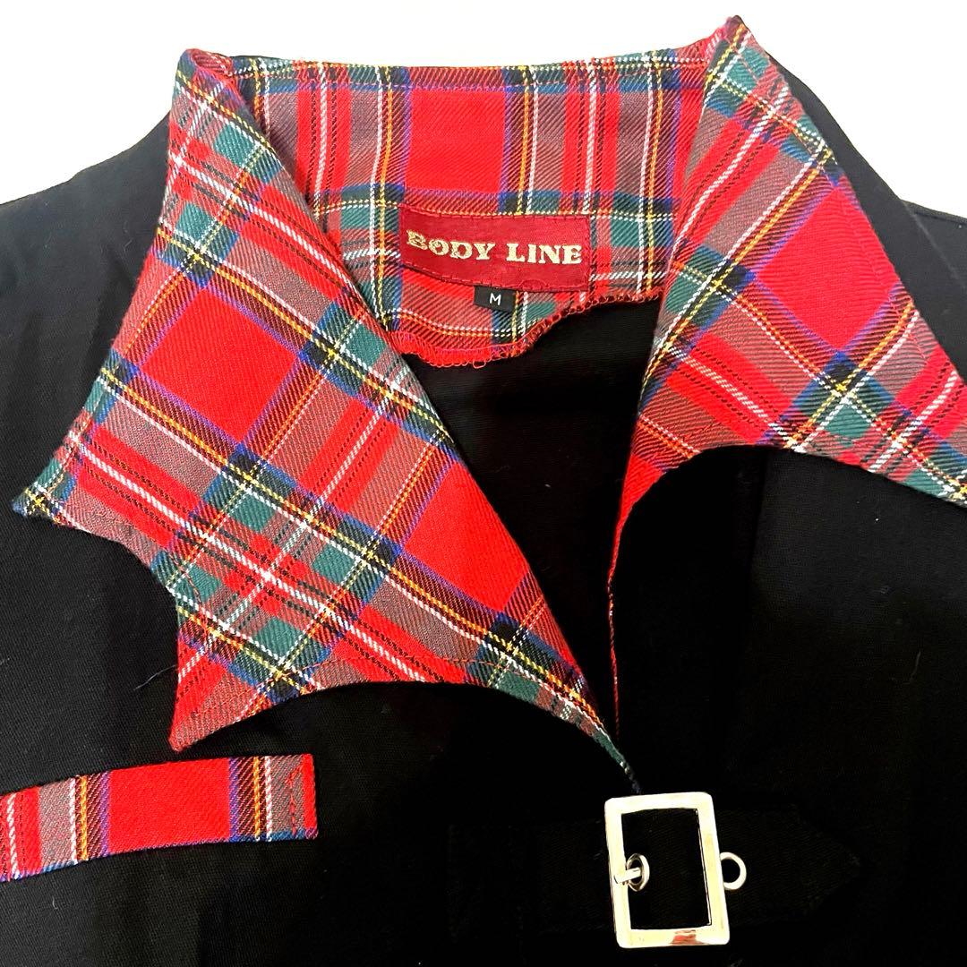 BODY LINE 赤チェック柄 アシメ ジャケット コート