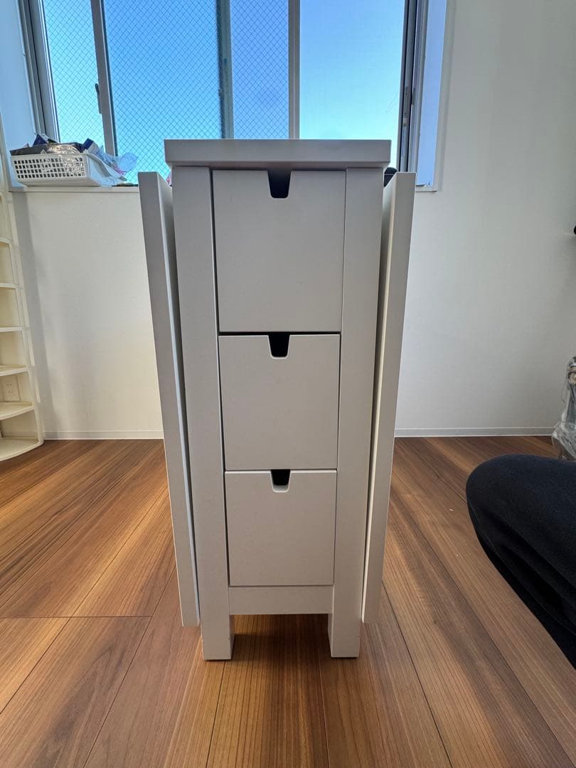 【引取り限定】IKEA 折り畳みテーブルホワイト 3段引き出し収納