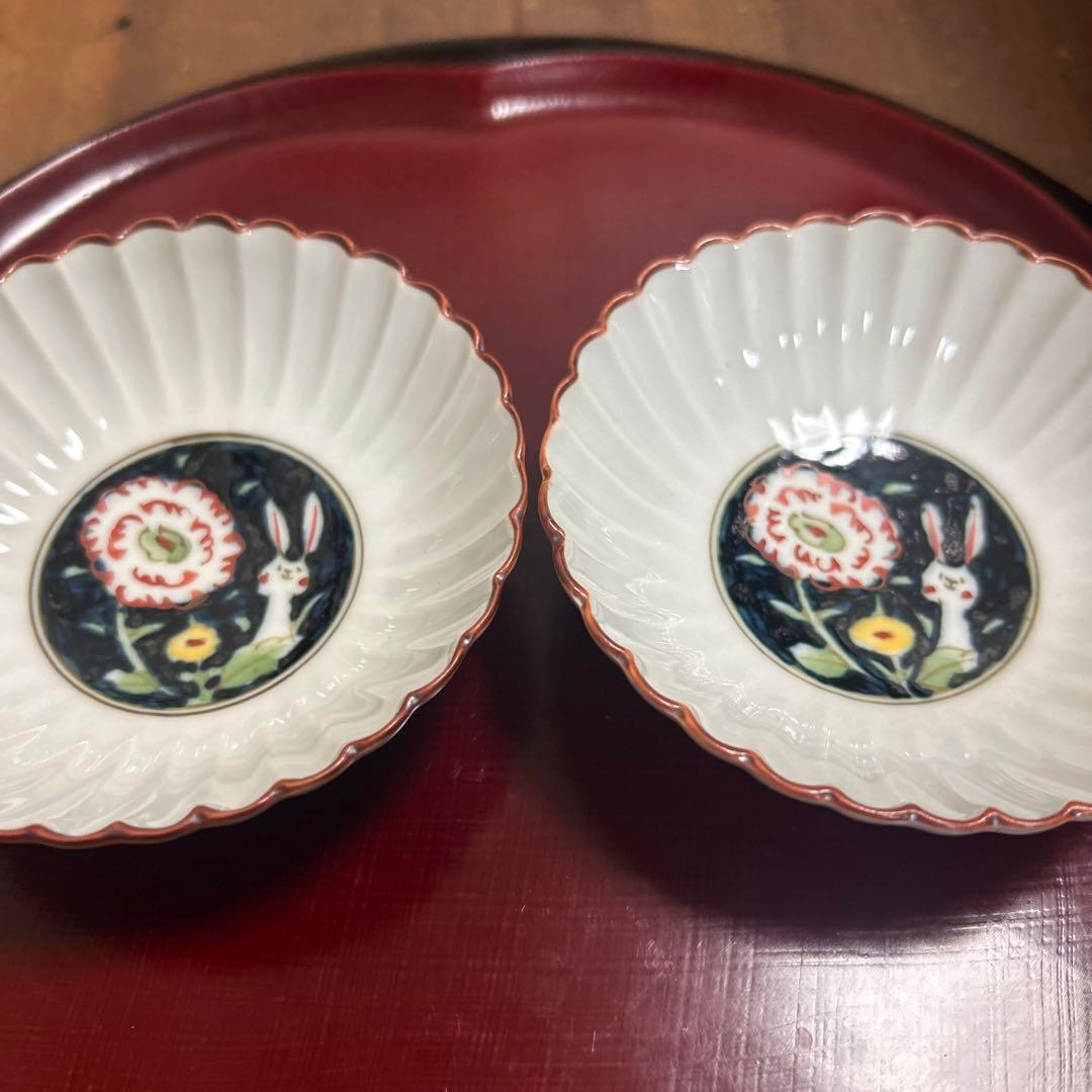 作家　陶芸作家　空萌工房 うさぎ 田口紀美子　菊割小鉢　2枚セット