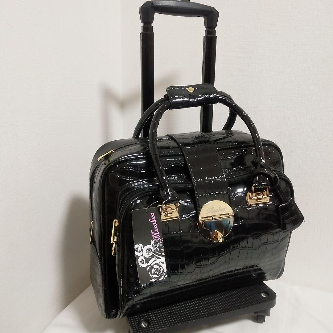 MELUCO様　Macolina　クロコ型押しキャリーバッグ　ブラック　ほぼ新品