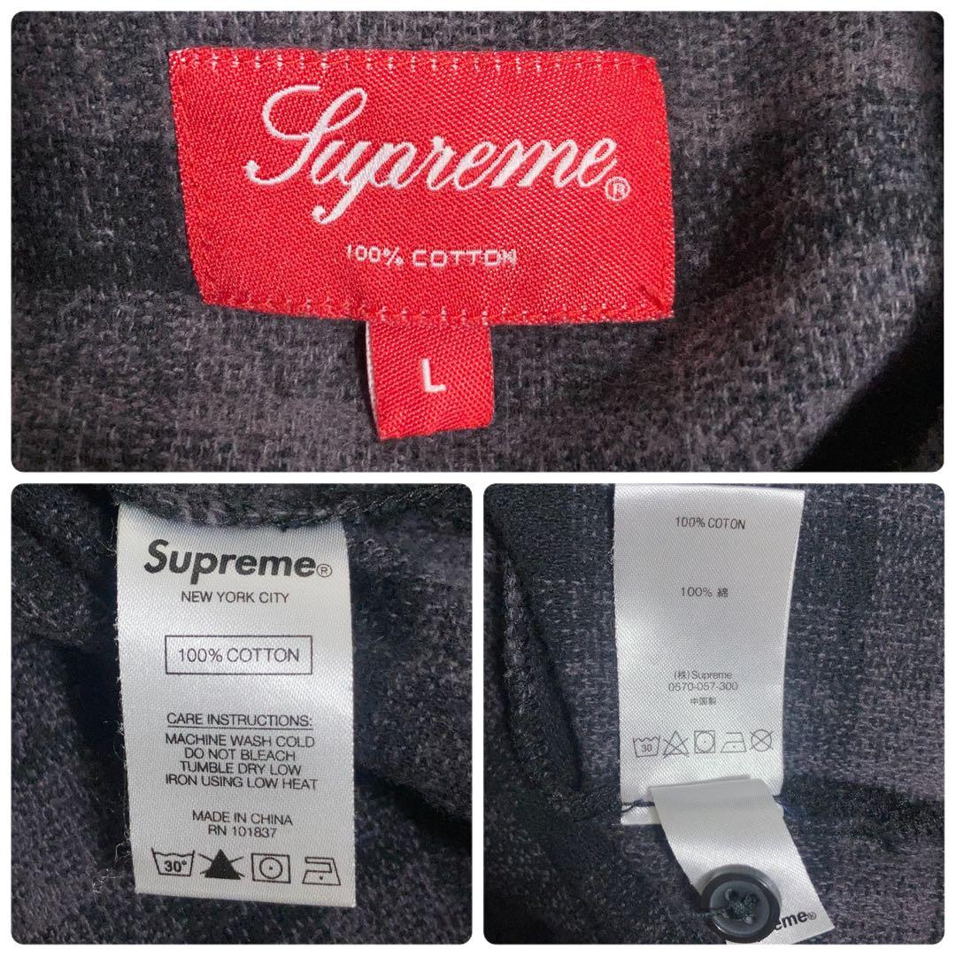 SUPREME オンブレチェック 長袖シャツ 刺繍ロゴ グレー L.