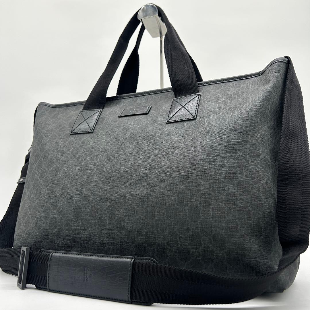 【極美品】グッチ 2way トートバッグ GGスプリーム 黒 大容量 斜め掛け