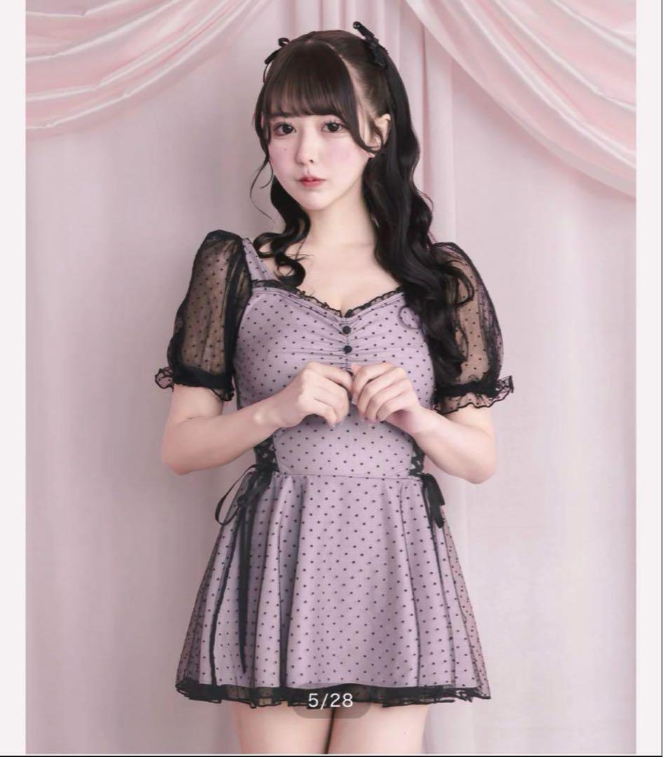 【新品未使用】pium ドットチュールワンピーススイムウェア 水着 ピンク