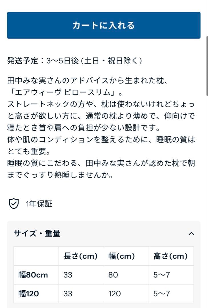 airweave 枕　ピロースリム 80cm + ピローケース ＋ シートコア