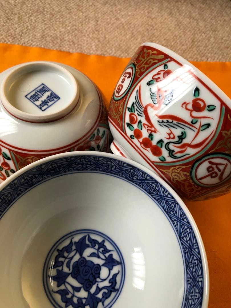 京焼　清水焼　向附 赤地金襴手 鳳凰絵 松谷造　三客