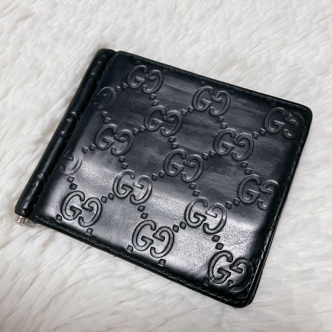 ⭐︎希少⭐︎グッチ マネークリップ 札入れ 財布 シマレザー GG柄 ブラック ロゴ