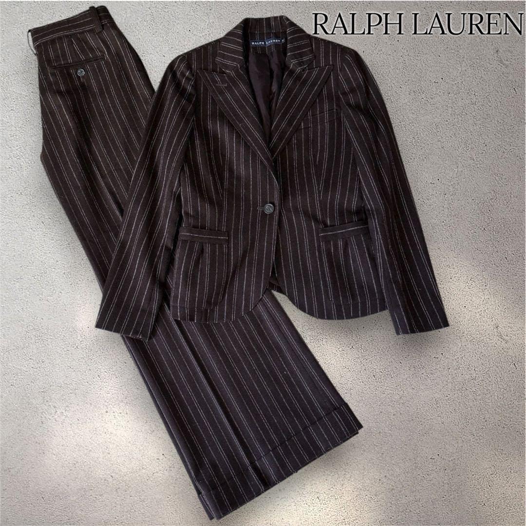 RALPH LAUREN ストライプ スーツ セットアップ ブラウン カシミア