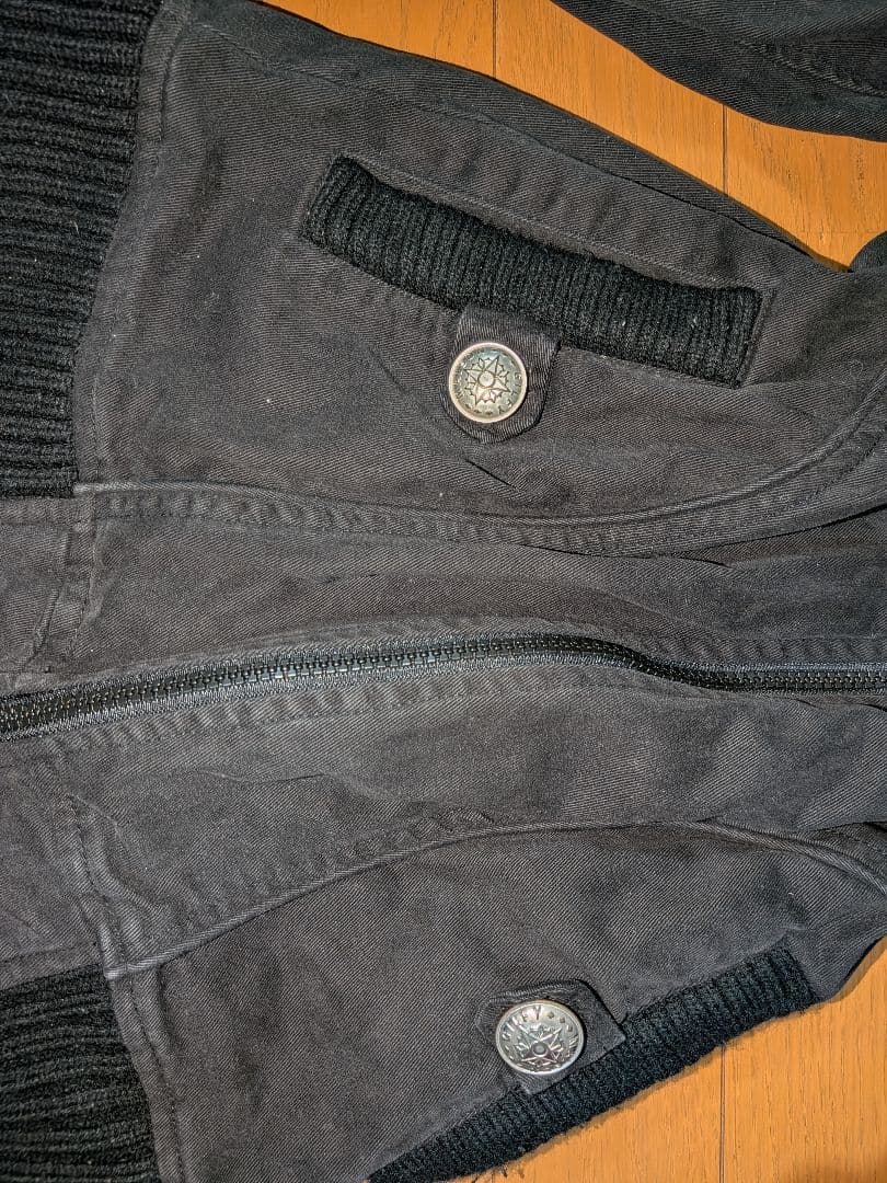 Y2Kブラックミリタリー風ジャケットニット襟付き