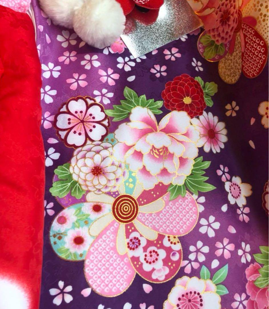 七五三 ３歳 女の子 京都花ひめ　着物＆被布フルセット　可愛い上品な花々　金彩