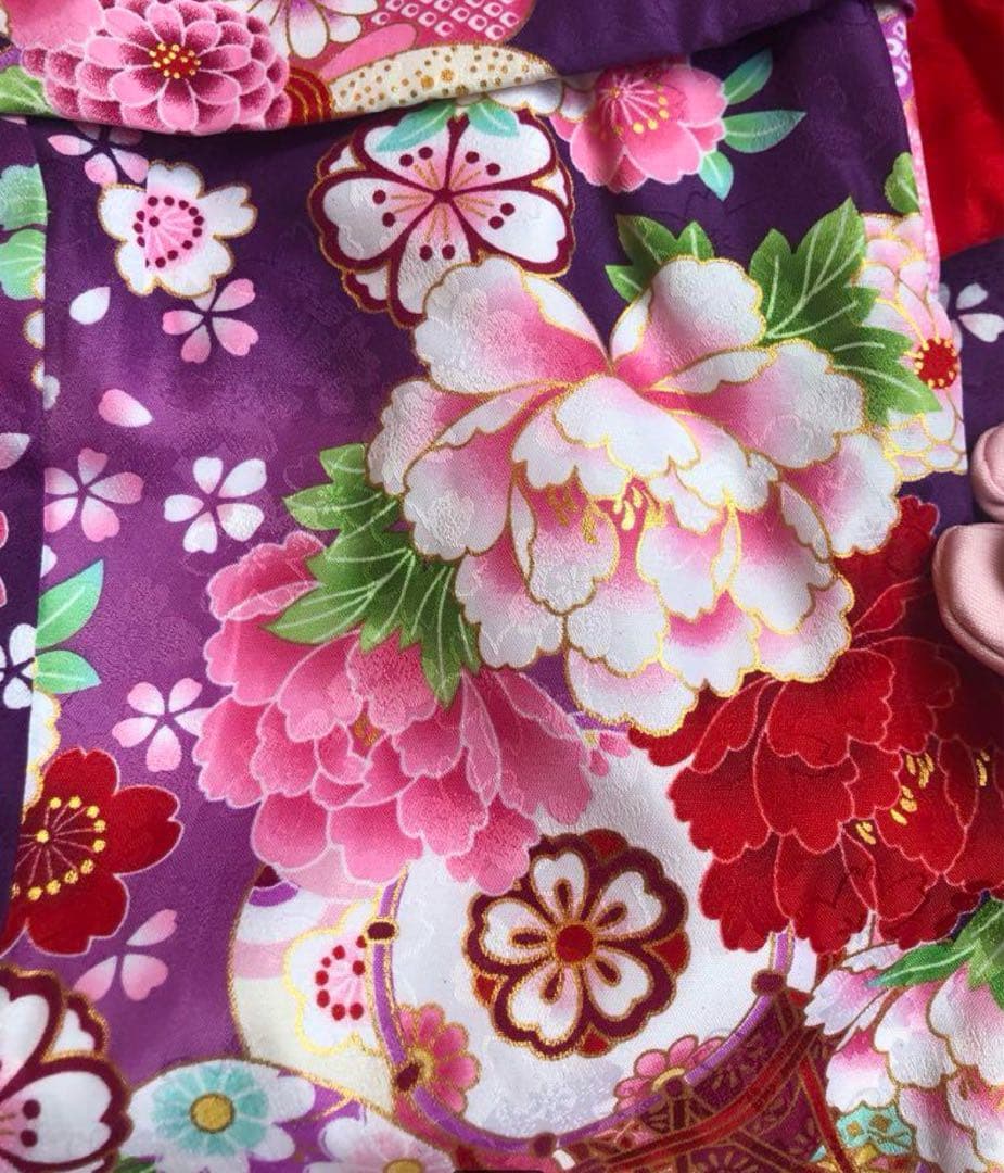 七五三 ３歳 女の子 京都花ひめ　着物＆被布フルセット　可愛い上品な花々　金彩