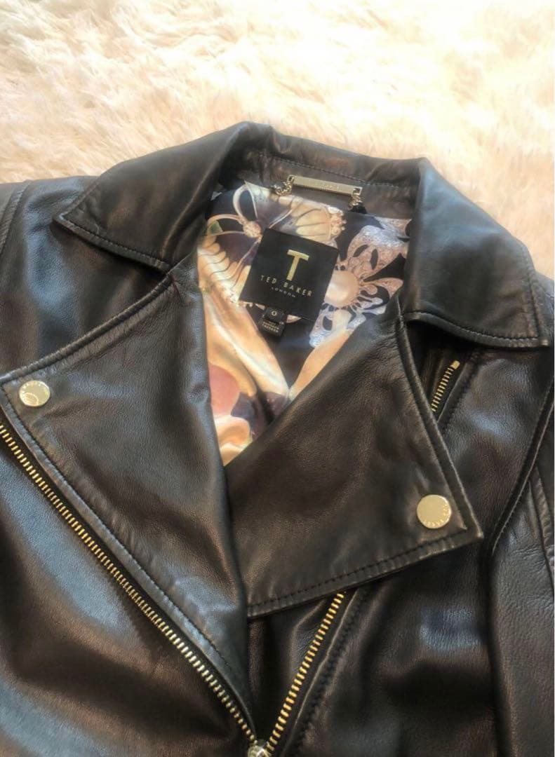 TED BAKER ブラックレザーダブルライダースジャケット サイズ0